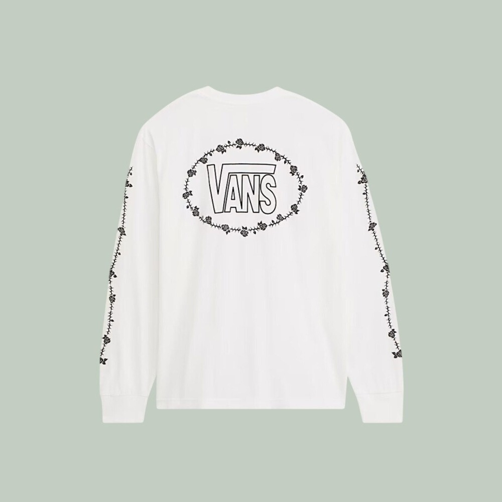 Vans Rose and Thorns Long Sleeve Tee White Mens Medium VN00010NEWHT Loose Fit